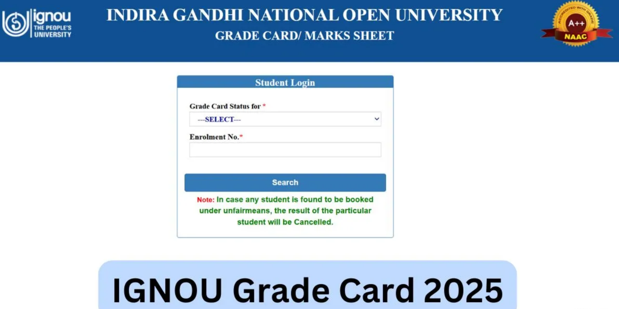 IGNOU Grade Card 2025: Check IGNOU Result June 2025 & Status Online