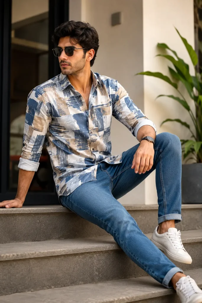 Printed Casual Shirt with Jeans