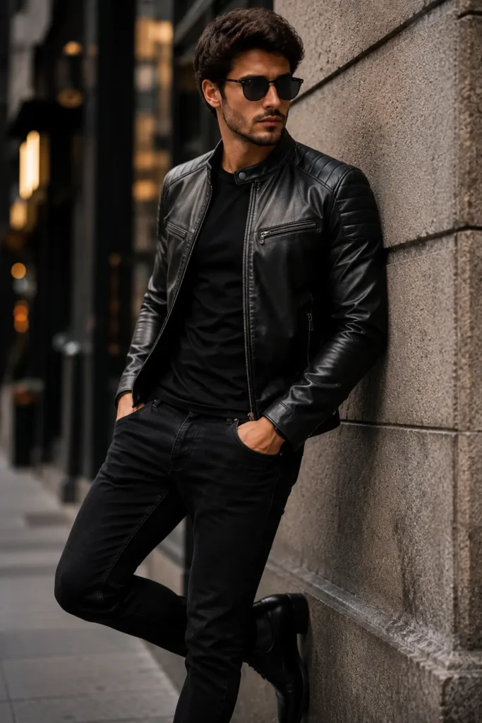 Leather Jacket with Black Jeans